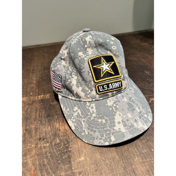 US ARMY CAMO HAT WITH AMERICAN FLAG ADJUSTABLE - Picture 4 of 7